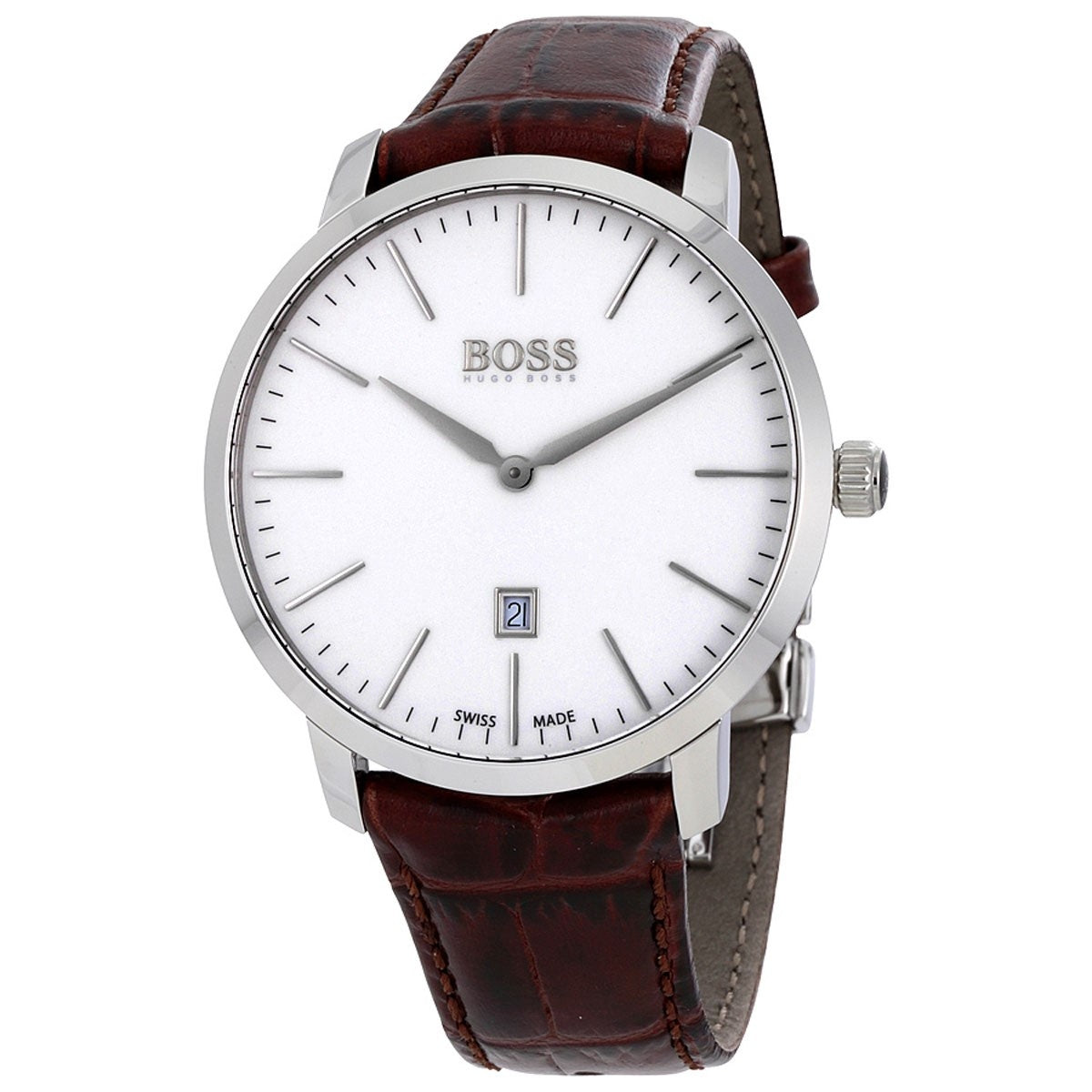 Hugo Boss Swiss Made Slim Quartz White Dial Men's Watch 1513255