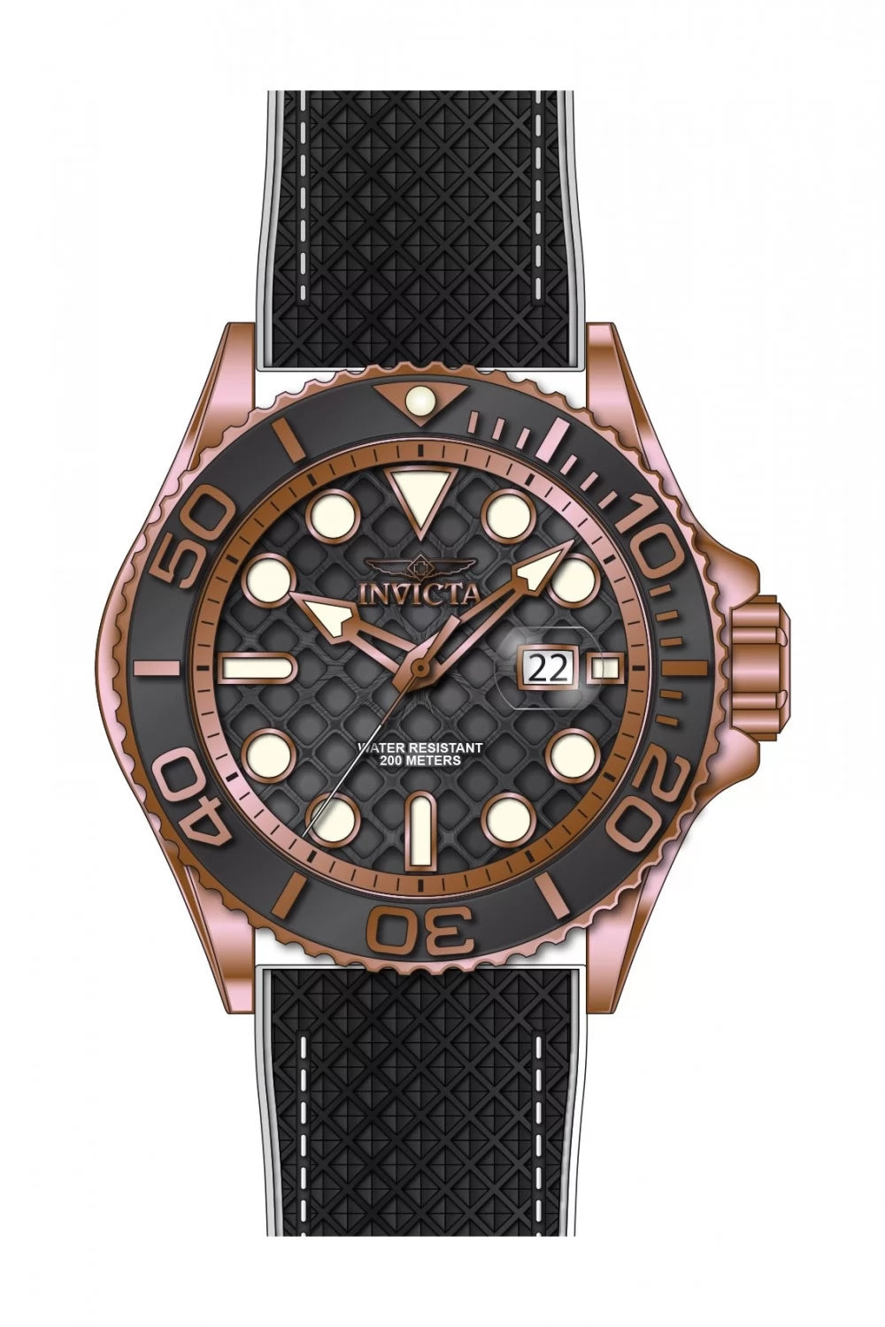 InvictaMen's 51090 Grand Diver Quartz PC32 Rose Gold, Black Dial Watch