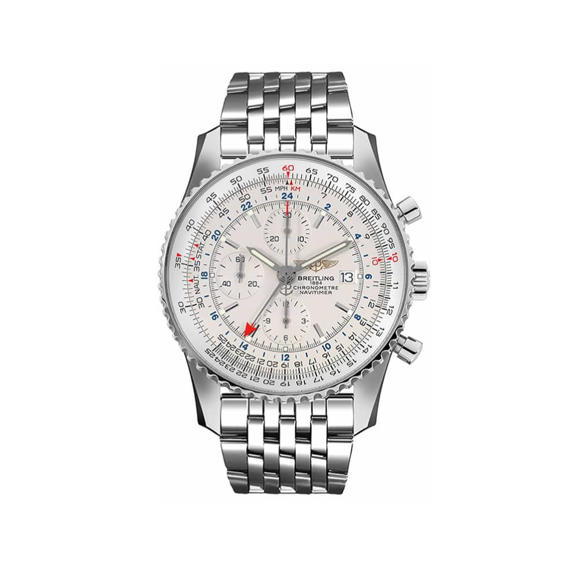 Breitling Navitimer World Automatic Chronograph Silver-Tone Dial Men's Watch A2432212-G571-453A