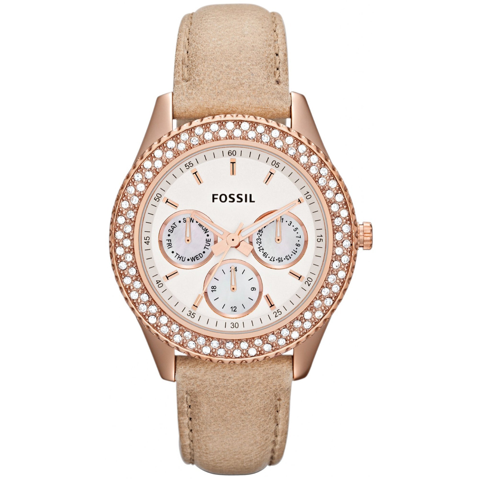 Fossil Quartz Multi-Function Crystal Silver Dial Women's Watch ES3104
