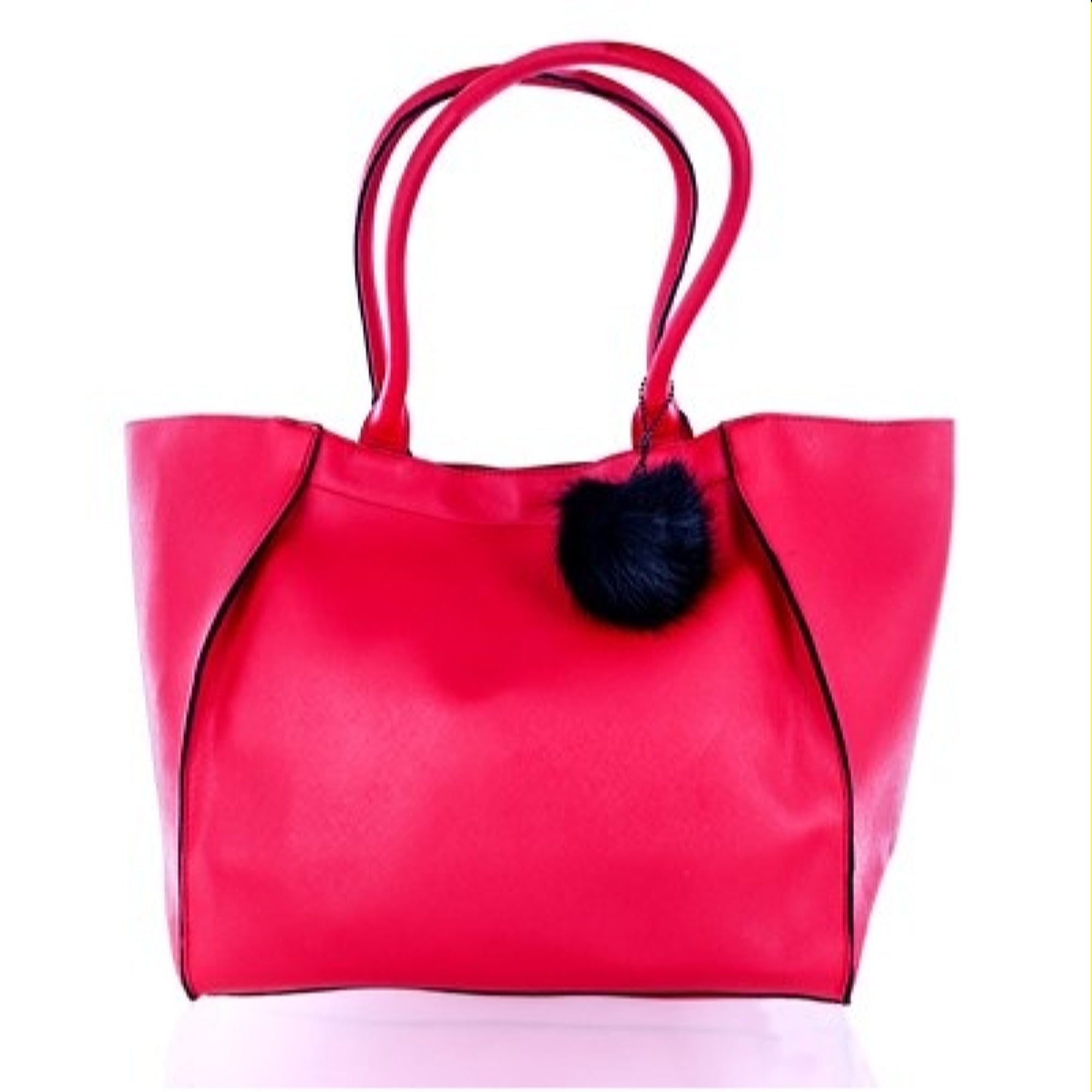 Elizabeth Arden Elizabeth Arden Red Tote Bag - Includes Acrylic Faux- Fur Pom Pom Keychain 085805561383