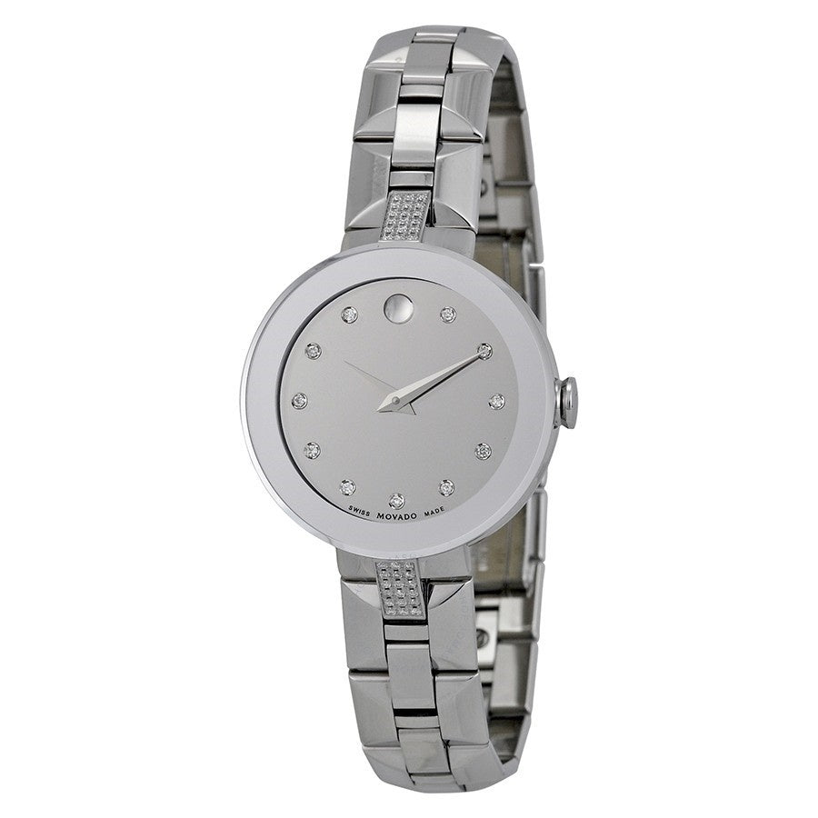 Movado Sapphire Quartz Diamond Silver Dial Women's Watch 0606815